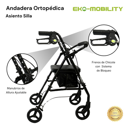 Andadera Para Adulto Con Asiento Rollator Con Ruedas De Lujo