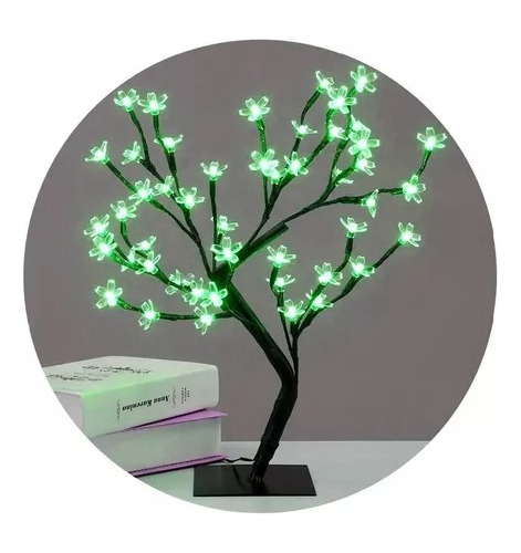 Velador Arbol Bonsai Flor Del Cerezo Luz Led Verde