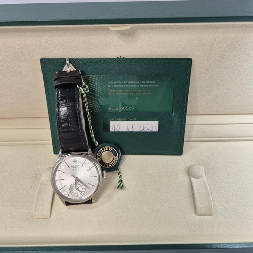 Rolex Cellini Dual Time Ouro Branco 39mm Automático Completo Preto Prateado Prata (Usado)