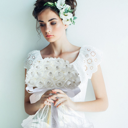 Fe Ramo De Flores Artificiales En Forma De Y Para Novia,