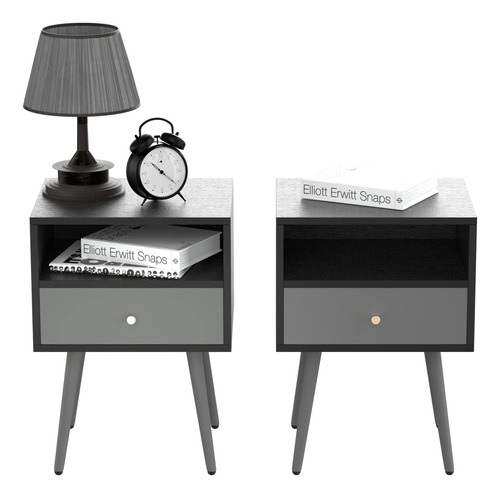 Modern Bedside Tables Set Of 2, Nightstand With 1 Storage D.