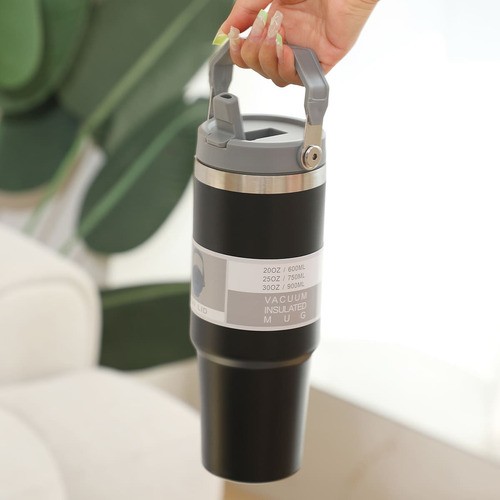 Botella Vacuum Térmica 890 Ml Con Manija Diseño Termica Color Negro