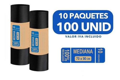 Pack 100 Bolsa De Basura 70x90 (10 Paquetes De 10unid.)