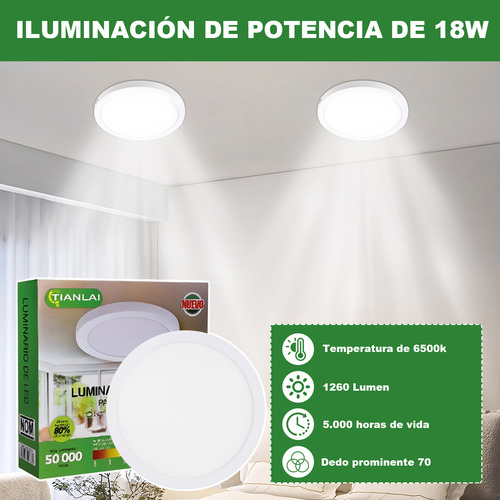 Lampara Led De Sobreponer 18w Plafón 10 Piezas Color Blanco