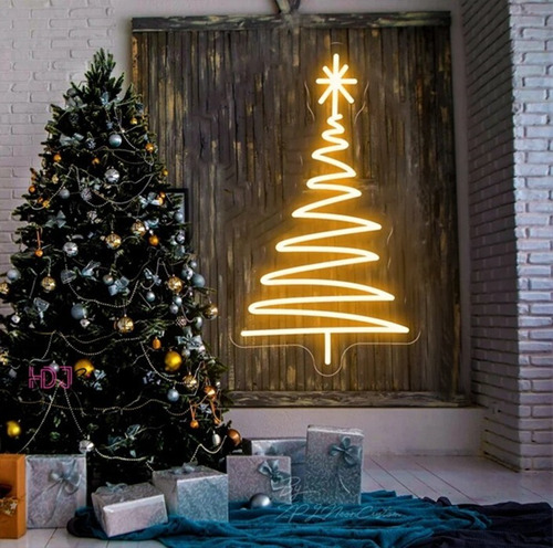 Placa Luminoso Decorativo Neon Led - Árvore Natal Papai Noel Cor Branco Quente Bivolt