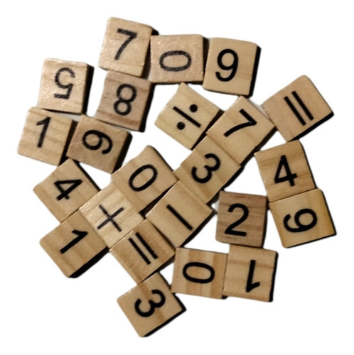 Fichas Scrabble Madera Numeros Y Operaciones Matemáticas