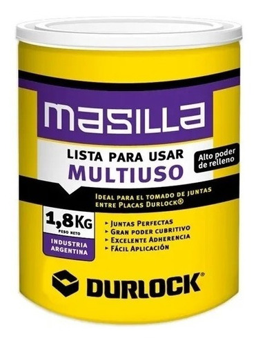 Masilla Placas De Yeso Durlock 1,8 Kg Lista Para Usar