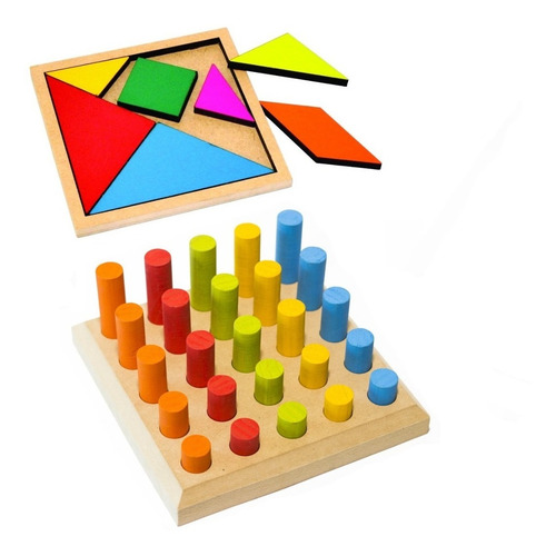 Kit Tangram + Pinos De Encaixe Monte Brinquedo Educativo