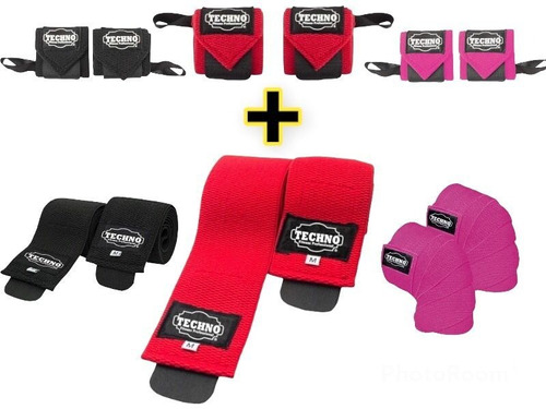 Vendas De Rodilla Knee Wraps + Muñequeras Gym Pesas Crossfit