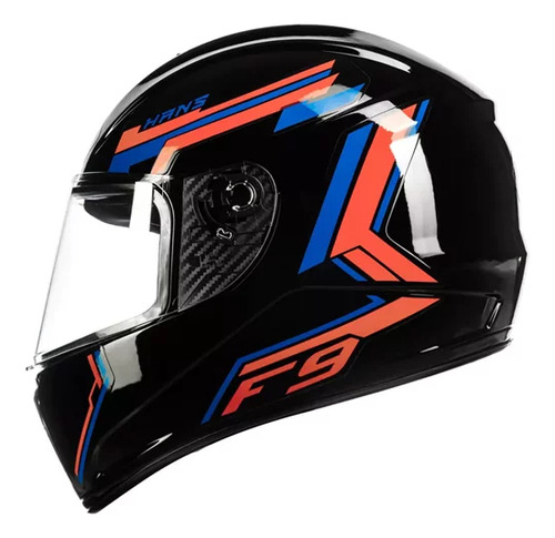 Capacete Fly F-9 Hg Hans Preto Brilhante Com Vermelho Moto