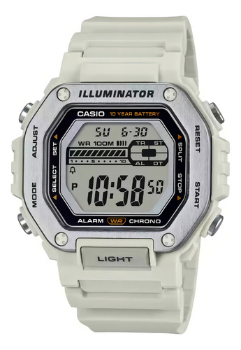 Reloj Casio Illuminator Mwd-110h-8av Para Hombre Correa Beige Bisel Plateado Fondo Plateado