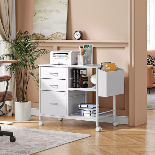 Archivero De Organizador Minimalista Con 3 Cajones Y Ruedas Blanco