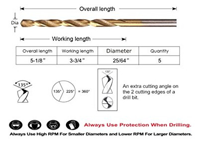 Drillforce (5 Unidades) De 25/64 Pulgadas X 5-1/8 Pulgadas T