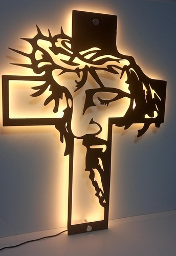 Religioso Cruz Jesus Cruxificado Com Led Em Acrílico 40cm