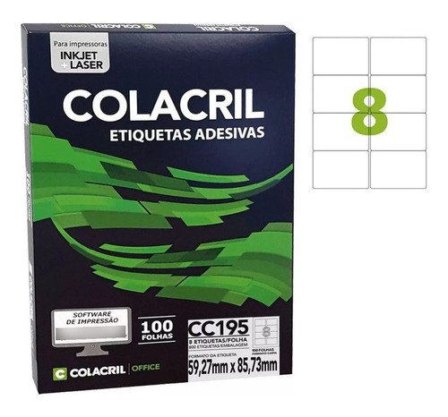 Etiqueta Impressora Carta Cc195 59,27x85,73 Mm Colacril 100f Cor Branco