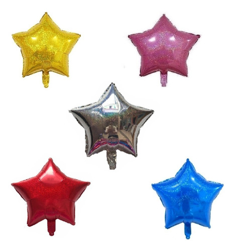 50 Balão Estrela Holografica Metalizada 45cm Festa Decoração