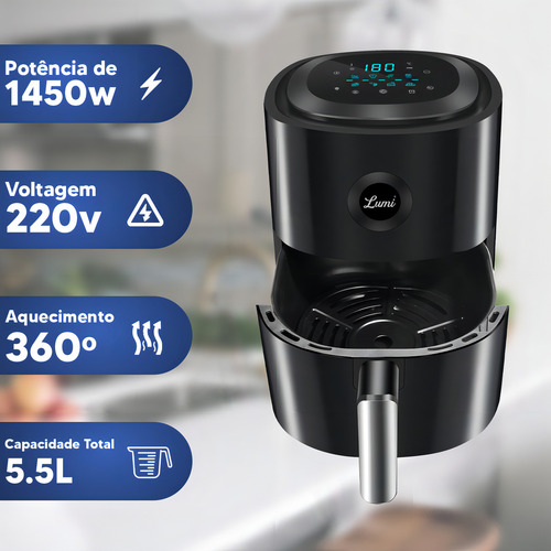 Fritadeira Sem Oleo Air Fryer Digital Facil E Rapido 5 Litros 1450w 220v Rfe:7103 Coleção Luna Lumi