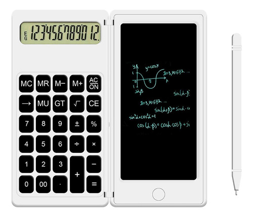 Calculadora 12 Digitos Con Anotador Pizarra Lcd Plegable Color Blanco