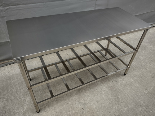Bancada Mesa 130x40 Inox Industrial 2 Prateleiras Gradeadas