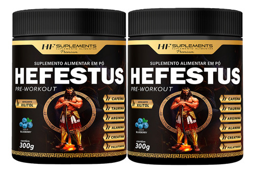 2x Hefestus Pre Treino Hf Suplements Blueberry 300g