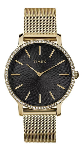 Reloj Timex Transcend Modelo: Tw2v52300 Correa Oro Fondo Negro