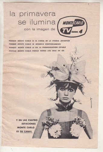 1966 Publicidad Vintage De Canal 4 Monte Carlo Television