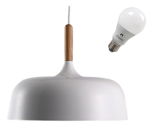 Lampara Led 12w + Campana Colgante Blanca Madera 33cm Chiaro