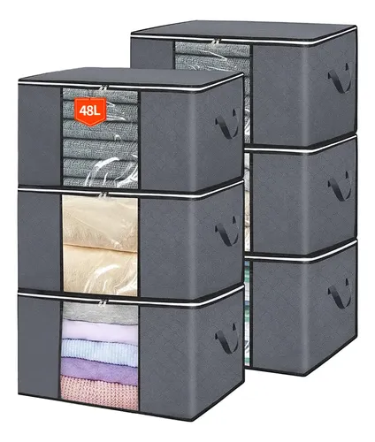 Kit6 Saco Organizador Dobrável Edredom Cobertor Multiuso Cinza-escuro