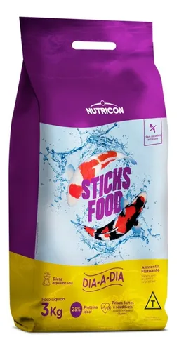 Imagem 1 de 1 de Ração Carpas Lago Peixe Sticks Food Premium Dia Nutricon 3kg