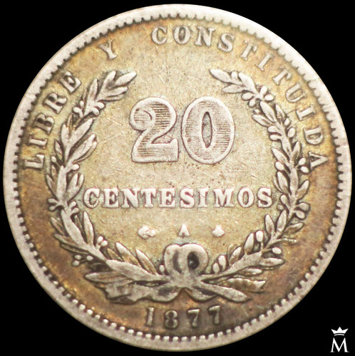 Mg* Uruguay 1877 Moneda De 20 Centésimos De Plata - Pátina
