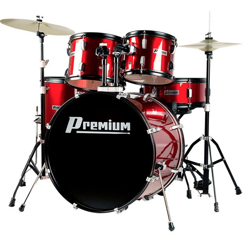 Bateria Acústica Premium Dx722 Completa Vermelha Dx-722