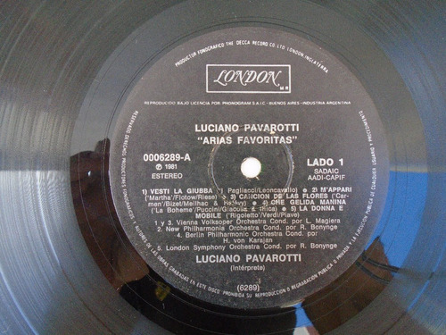 Luciano Pavarotti Arias Favoritas Disco Vinilo