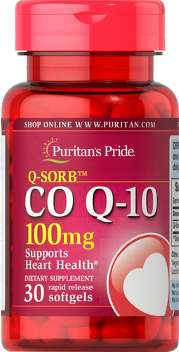 Puritans Pride Co Q-10 Para El Corazon 100mg 30 Caps Ptr Sabor Sin Sabor