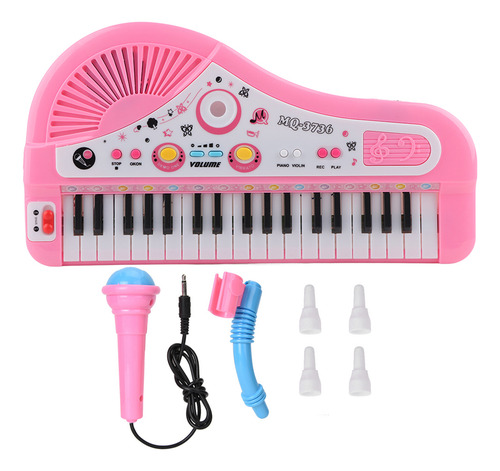 Teclado Piano Infantil 37 Teclas Musical Con Micrófono Rosa