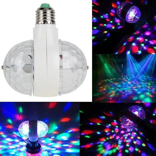 Imagen 5 de 5 de Lampara Foco Luces Fiesta Led Giratoria A Todo Color Doble