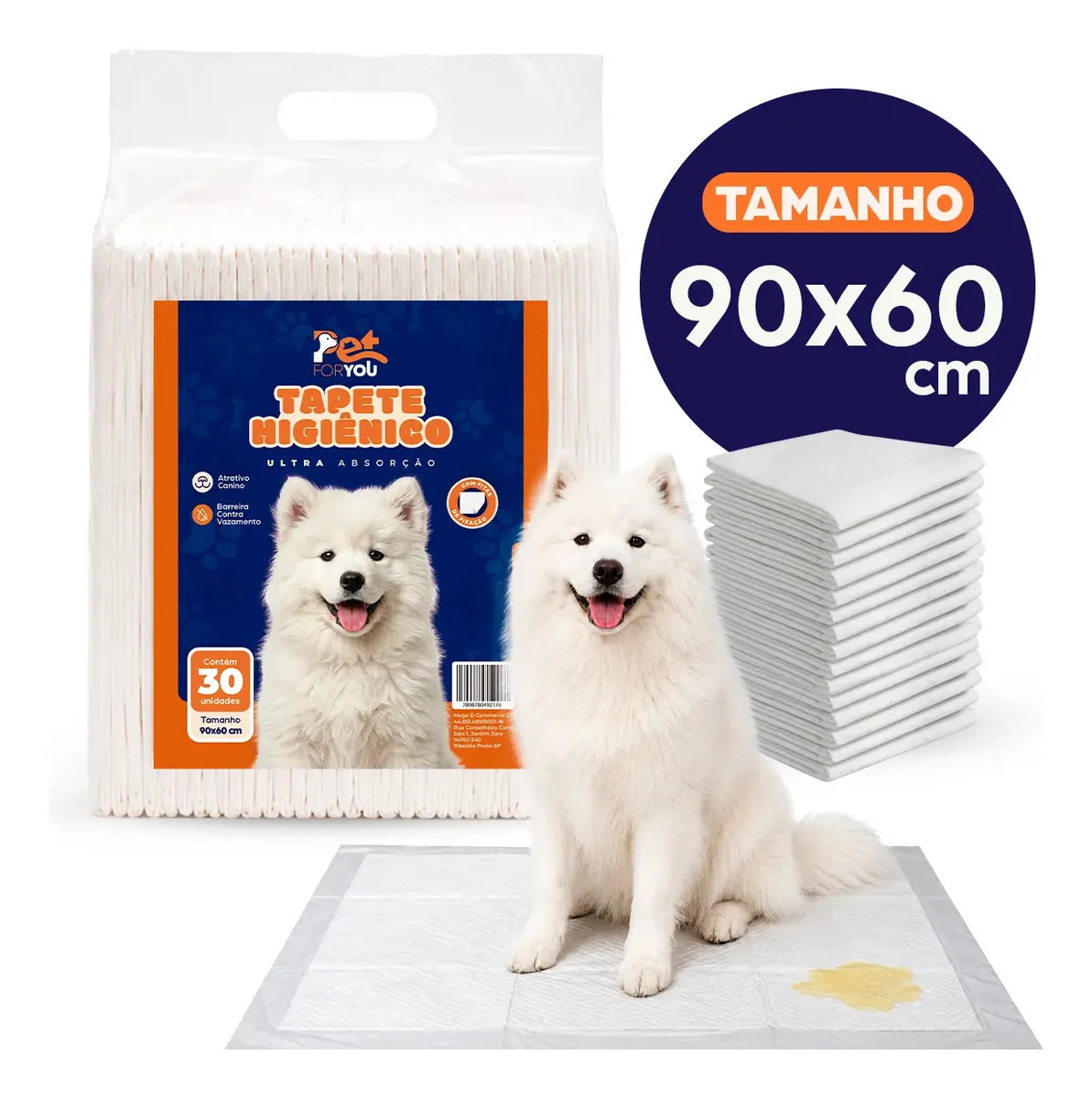 Tapete Higiênico Pet 30 Unidades 90x60 Descartável Cão Gato