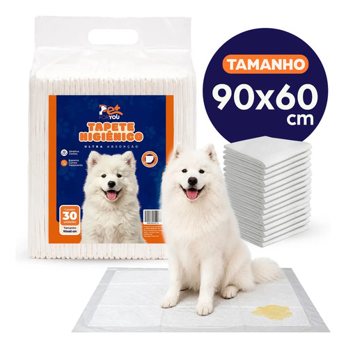 Tapete Higiênico Pet 30 Unidades 90x60 Descartável Cão Gato