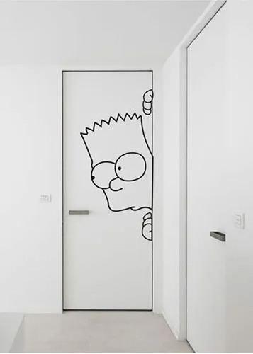 Vinilo Decorativo Puerta Pared Bart Simpson Asomandose