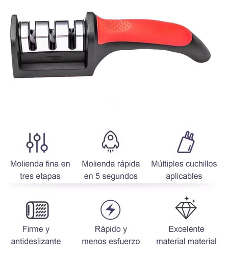 Afilador De Cuchillos De 3 Filos De Acero Inoxidable 3en 1 Rojo