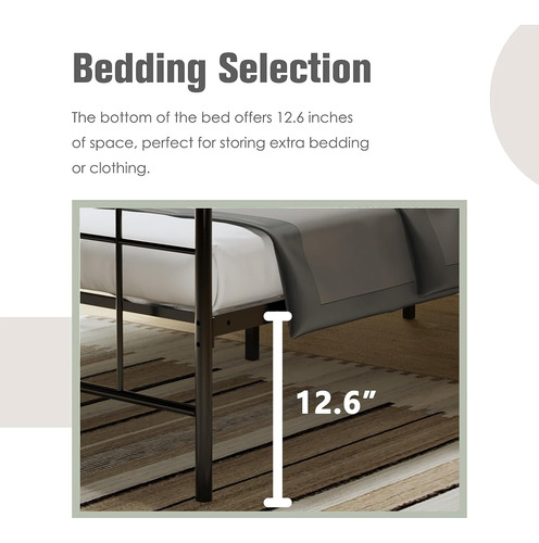 Base De Cama Aufank Matrimonial De Metal Color Negra