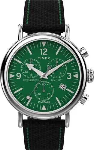 Reloj Timex Hombre Tw2v43900 Standard Chrono Analógico Color de la malla  Negro Color del bisel Plateado Color del fondo Verde