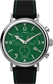 Reloj Timex Hombre Tw2v43900 Standard Chrono Analógico Color de la malla Negro Color del bisel Plateado Color del fondo Verde