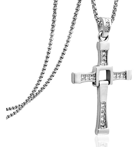 Colar Velozes E Furiosos Dom Toretto Cruz + Corrente 70 Cm Cor Prata