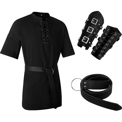 Jeyiour Jeyiour-medieval Costume-2118 Black Jeyiour Disfraz Renacentista De 3 Piezas Para Hombre, Túnica Vikinga Medieval, Disfraz De Caballero, Prot