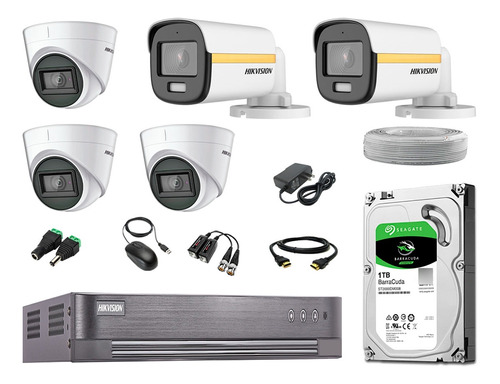 Cámaras Seguridad Kit 5 Hikvision 1080p Colorvu Noche Color