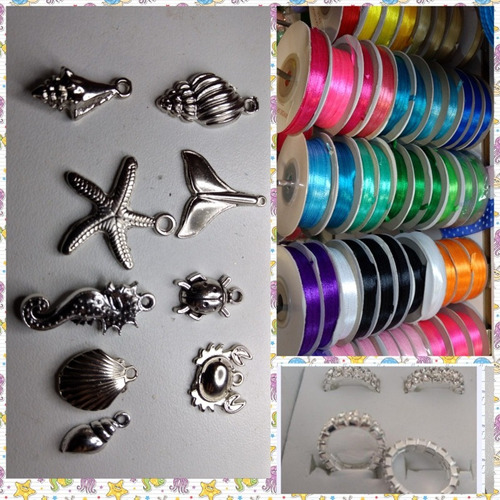 50 Dijes Metal  Mar +cinta 42 Mts+anillo Stras-15 P/armar 