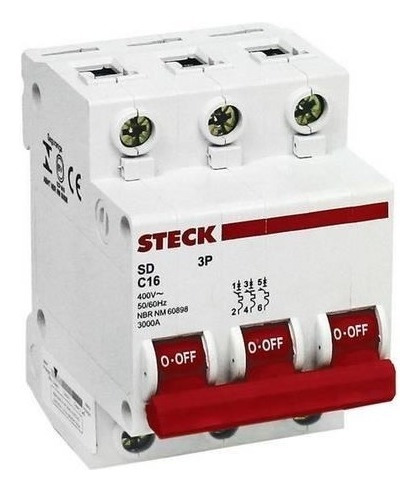 Imagem 1 de 3 de 4 Disjuntor Tripolar Din Steck C 32a - 21126 Ueha