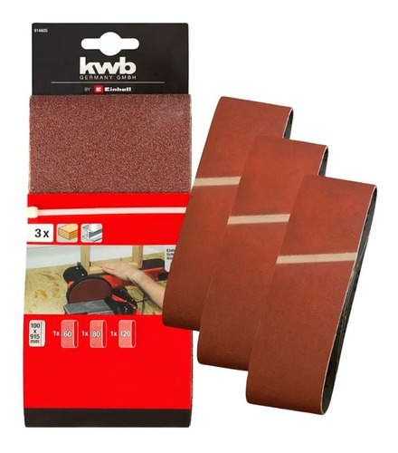 Set Pack 3 Lijas De Banda 100 X 915mm Grano 60 80 120 Kwb