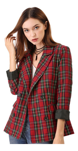 Chaqueta Blazer De Doble Botonadura Solapa Con Muescas Mujer