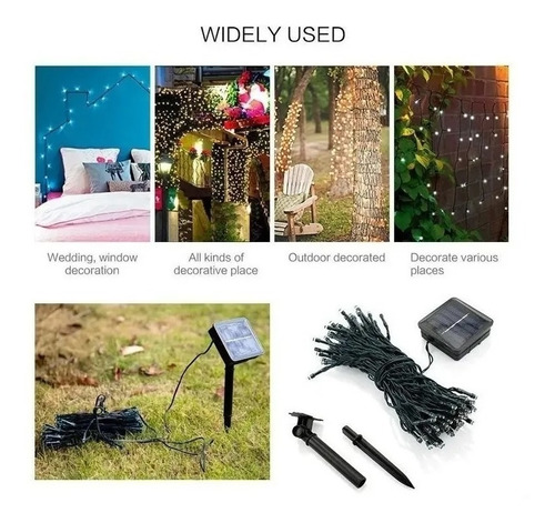 Imagen 7 de 9 de Pack X3 Luces Solar Navidad Guirnalda 10 Metros 100 Led Mult